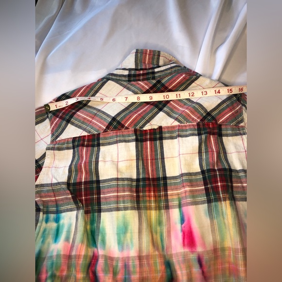 ❤️ L.O.G.G. By H&M dip-dyed tie-dyed plaid shirt 42 / 12 one of one - Picture 6 of 15